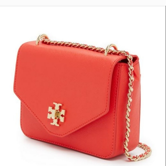 Tory Burch Kira Leather Mini Chain Clutch & Convertible Crossbody, Carnation Red - Picture 2 of 14